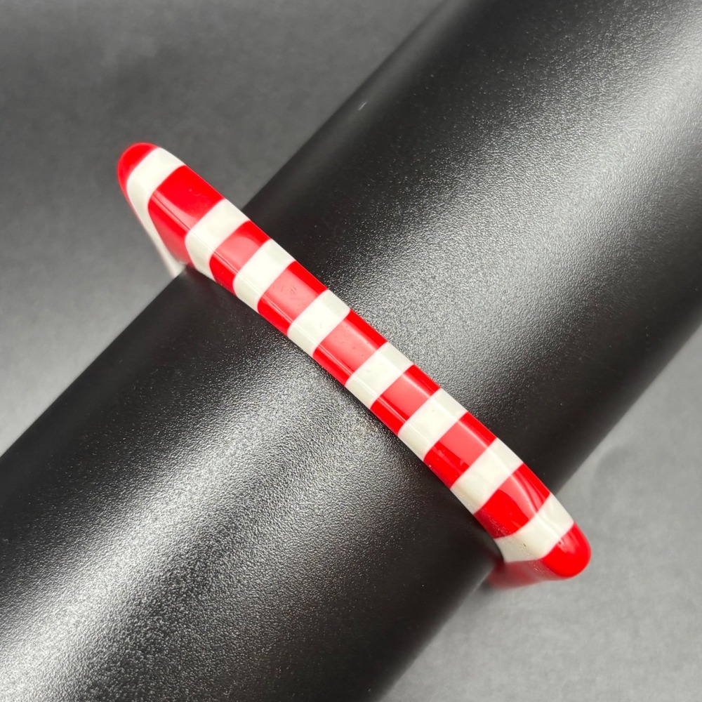 Vintage Bangle Red White Striped Square Laminated Stacking Petite Size 7.5 - Picture 2 of 7